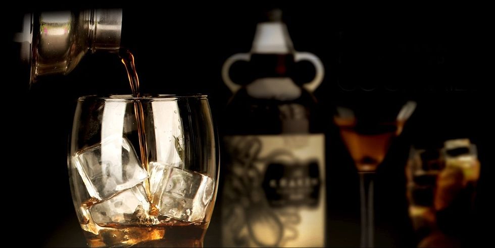Pour an ounce of your favorite dark spiced rum over the cold rocks and listen to them crackle.