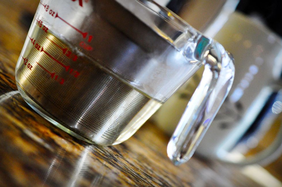 Pour approximately 180mL (2/3 cup) of 92\u00b0C water over the tea leaves. I like to boil the kettle and let it sit for about 10 minutes before pouring. Let steep for about 5 minutes.