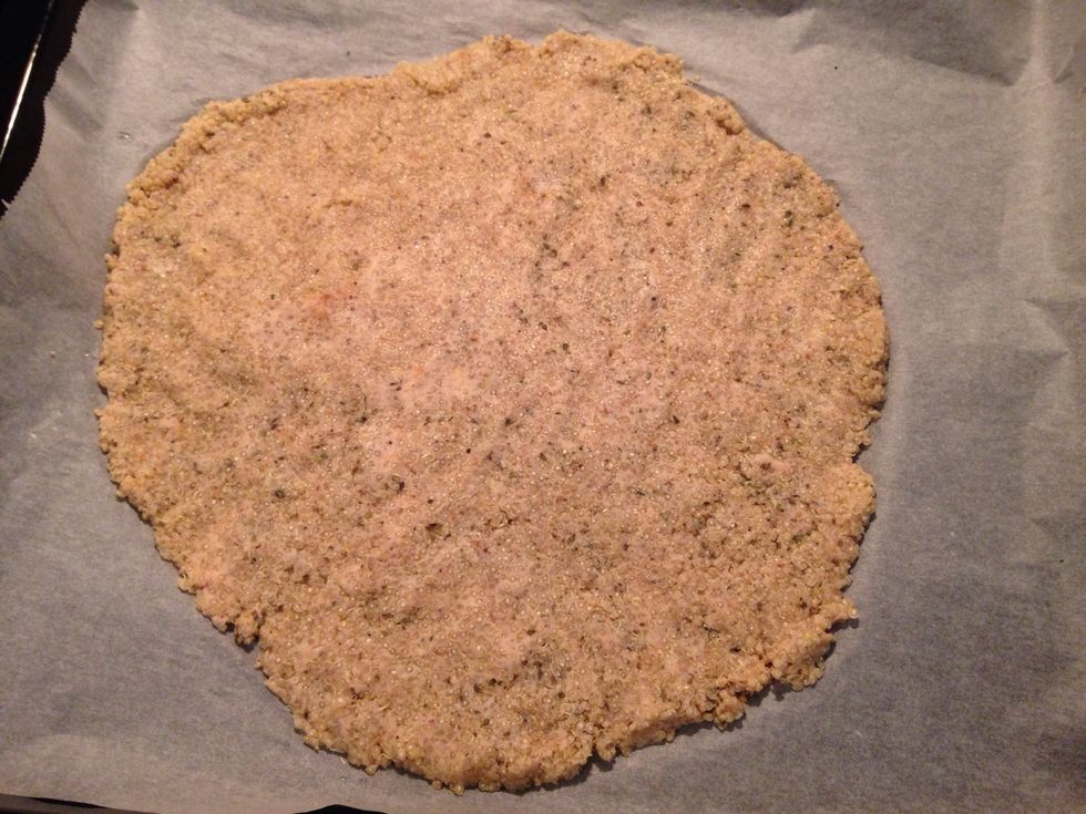 Pour batter in the middle of the parchment paper and press evenly. When you do this with wet hands it is not sticky and very easy to spread!