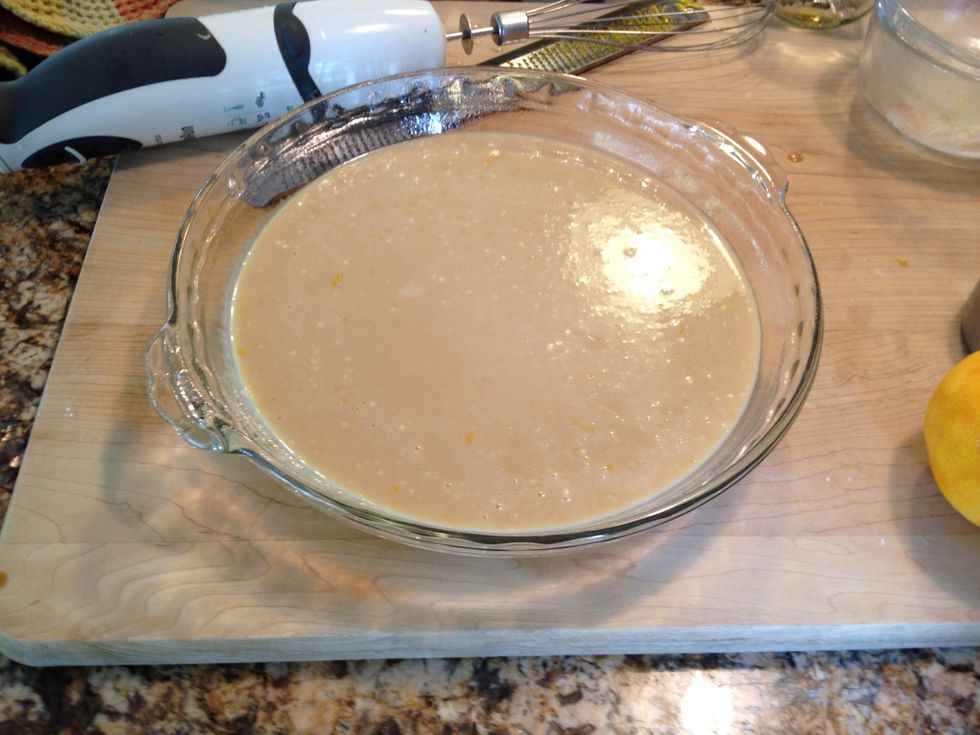 Pour batter into 9.5 inch pie pan.