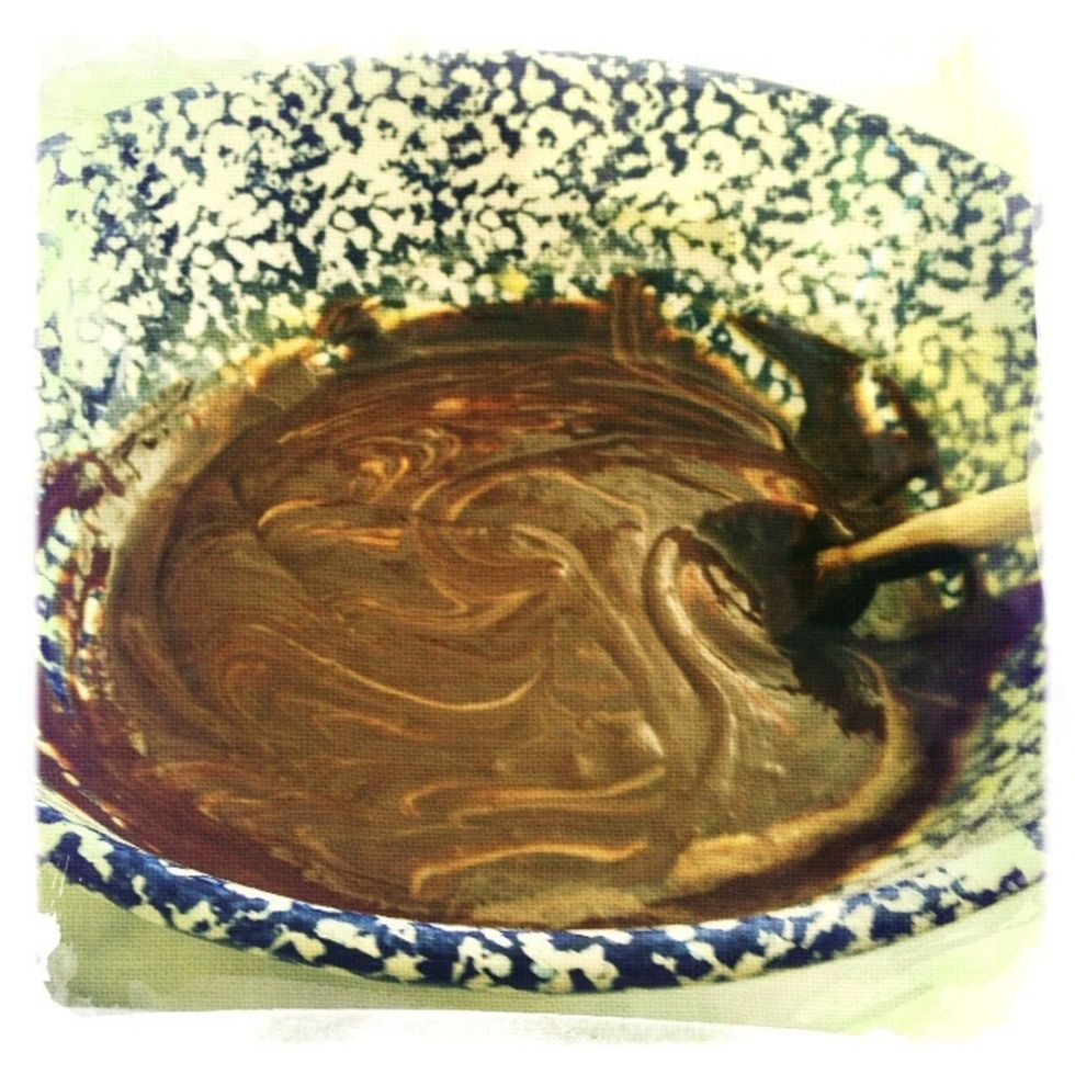 Pour batter into an 8\u201d X 8\u201d greased pan. Mix about 2 tablespoons of brown sugar with 1 teaspoon of melted butter and dot the top of the brownies.