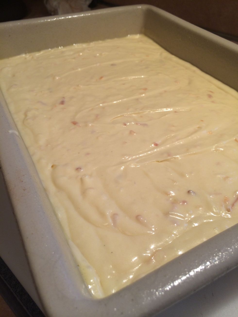 Pour batter into cake pan.