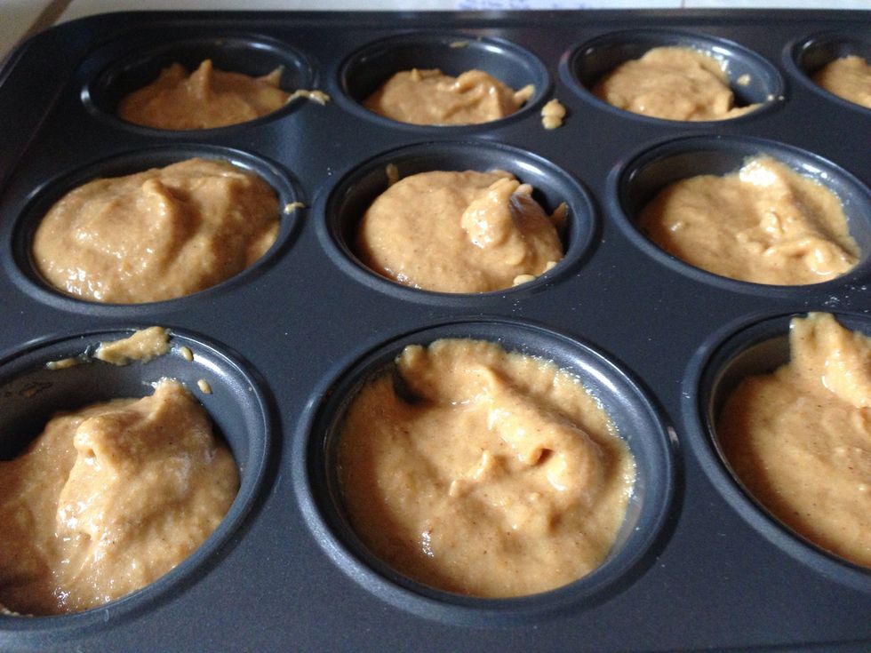 Pour batter into greased mini muffin pans. Fill to just beneath the rim.