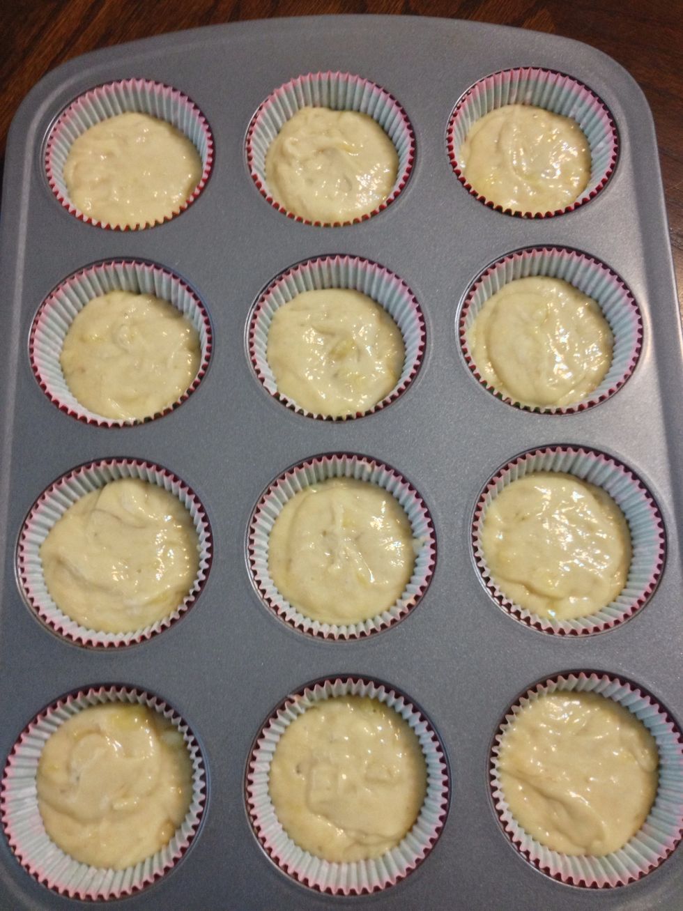 Pour batter into muffin cups.