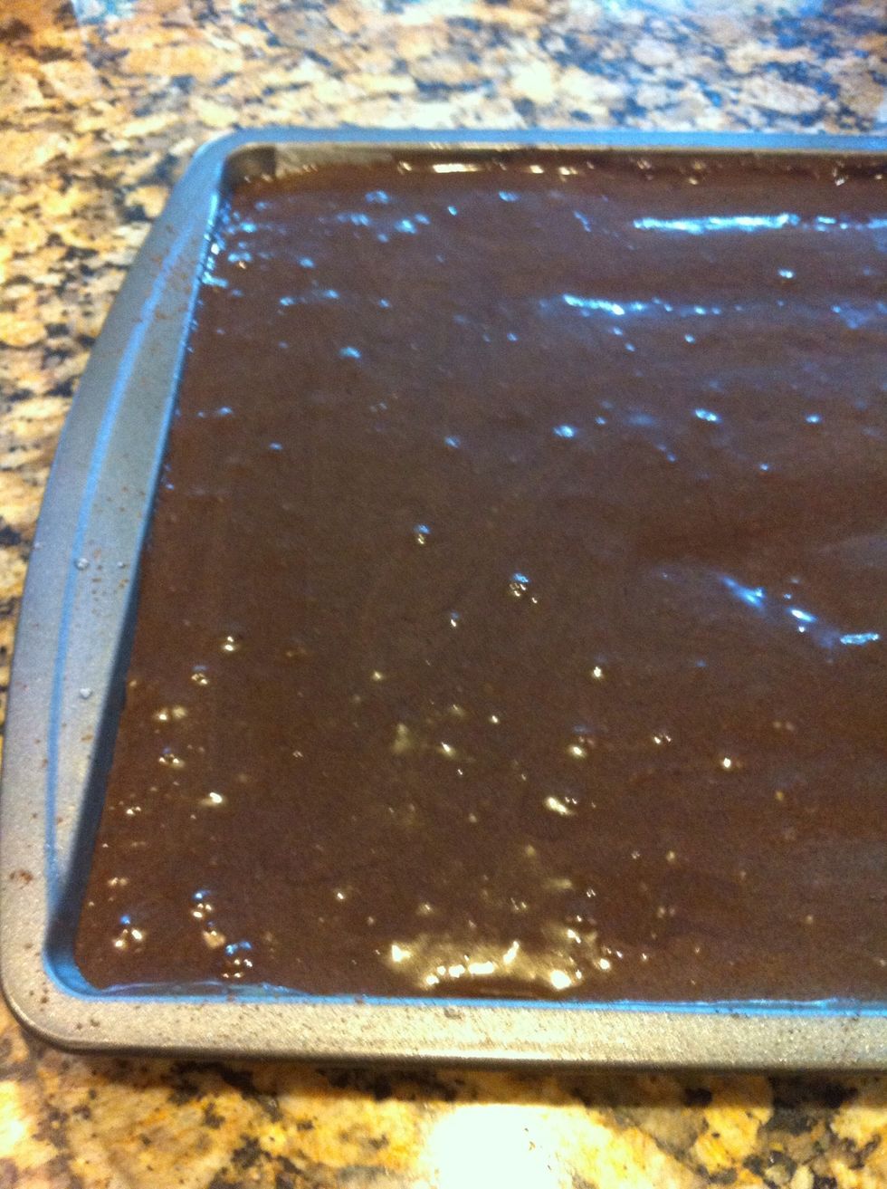 Pour batter into pan and spread to the edges and bake 5-6 minutes.
