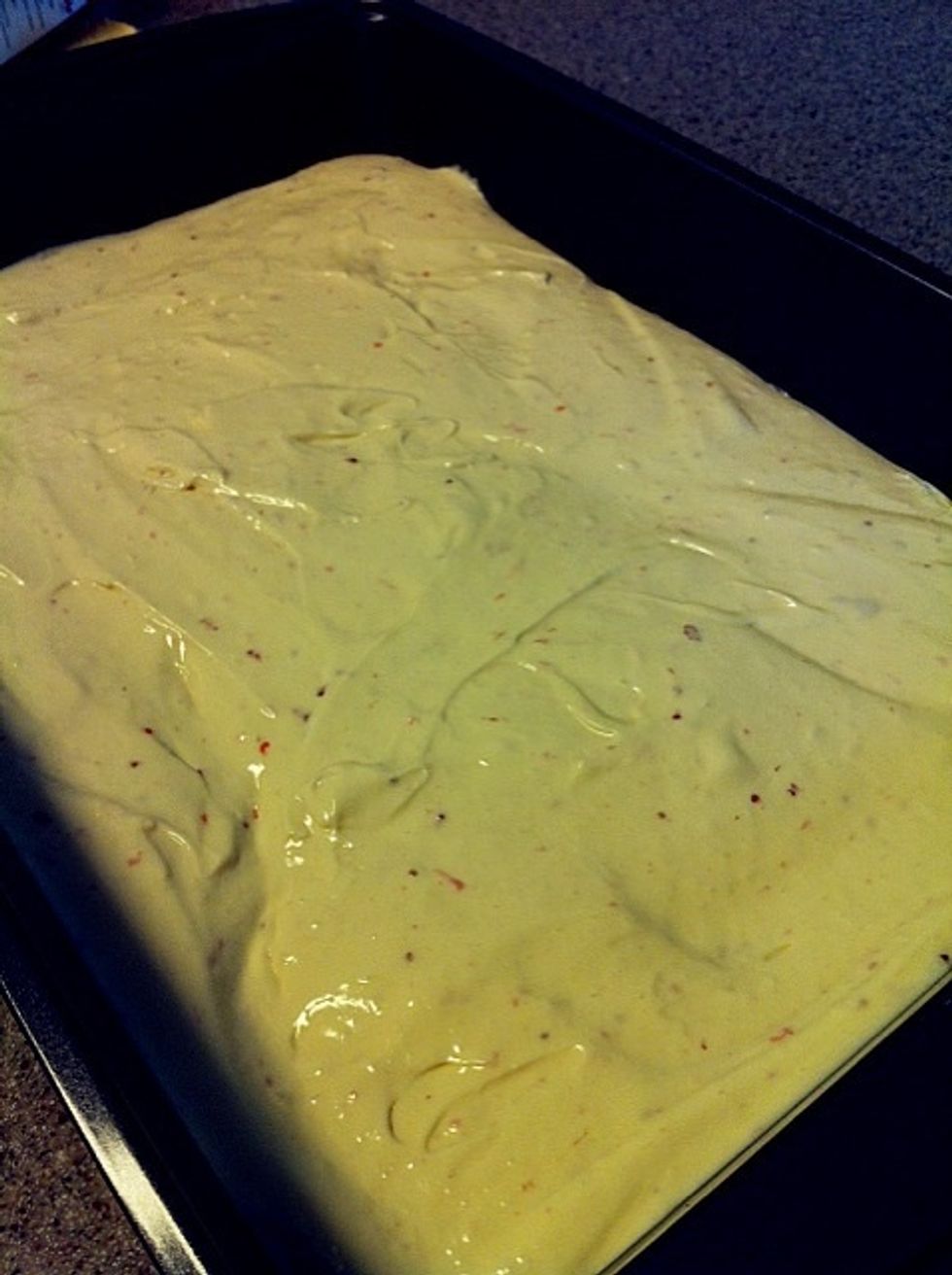 Pour batter into pan. I'm using 9 x 2" (rectangle size). Bake time is about 50 mins. Note : If using loaf pan smaller than 9 x 5", use 2 loaf pans, or batter will overflow.