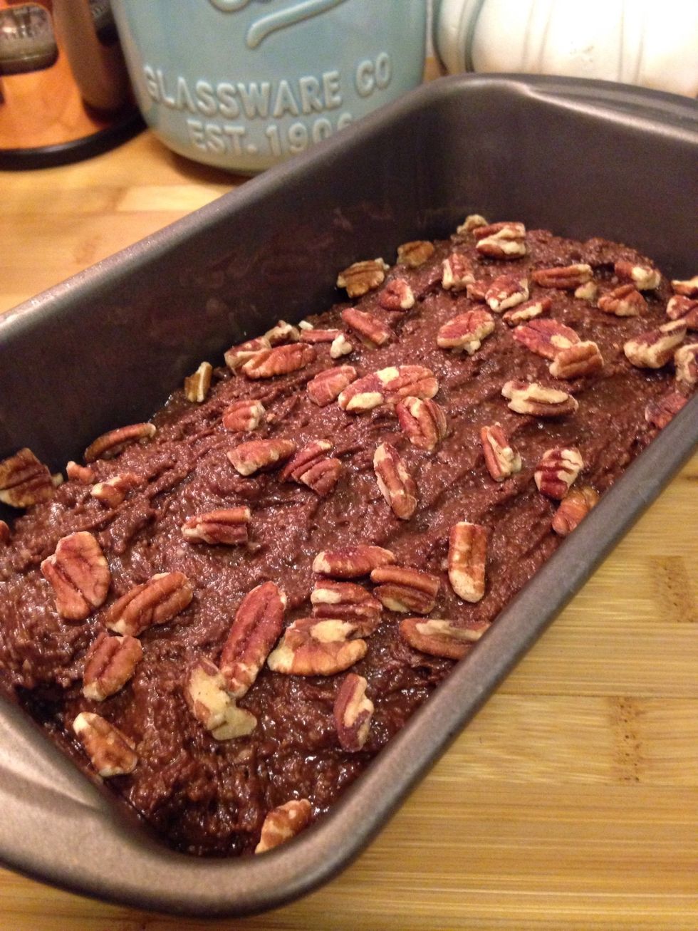 Pour batter into prepared loaf pan and sprinkle with toppings of choice. Bake in a 350* oven for 55-65 minutes or until an inserted toothpick comes out clean.