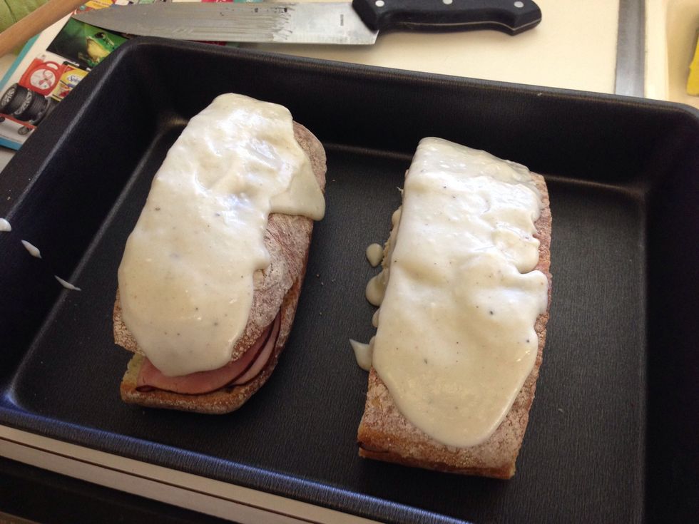 Pour bechamel on top.