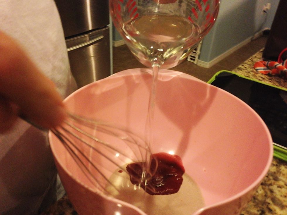 Pour boiling HOT water into the bowl of powdered jello.