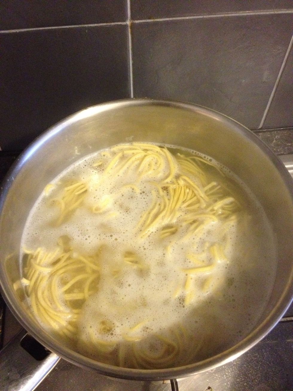 Pour boiling water over the (medium egg noodles) noodles and leave for 10 minutes (depending on the brand) for the water to soak in - do not re-heat as the boiled water will do the trick