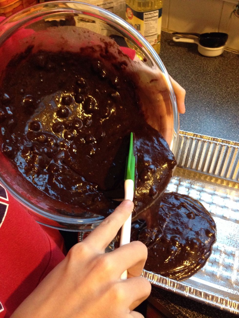 Pour brownie mix in pan.
