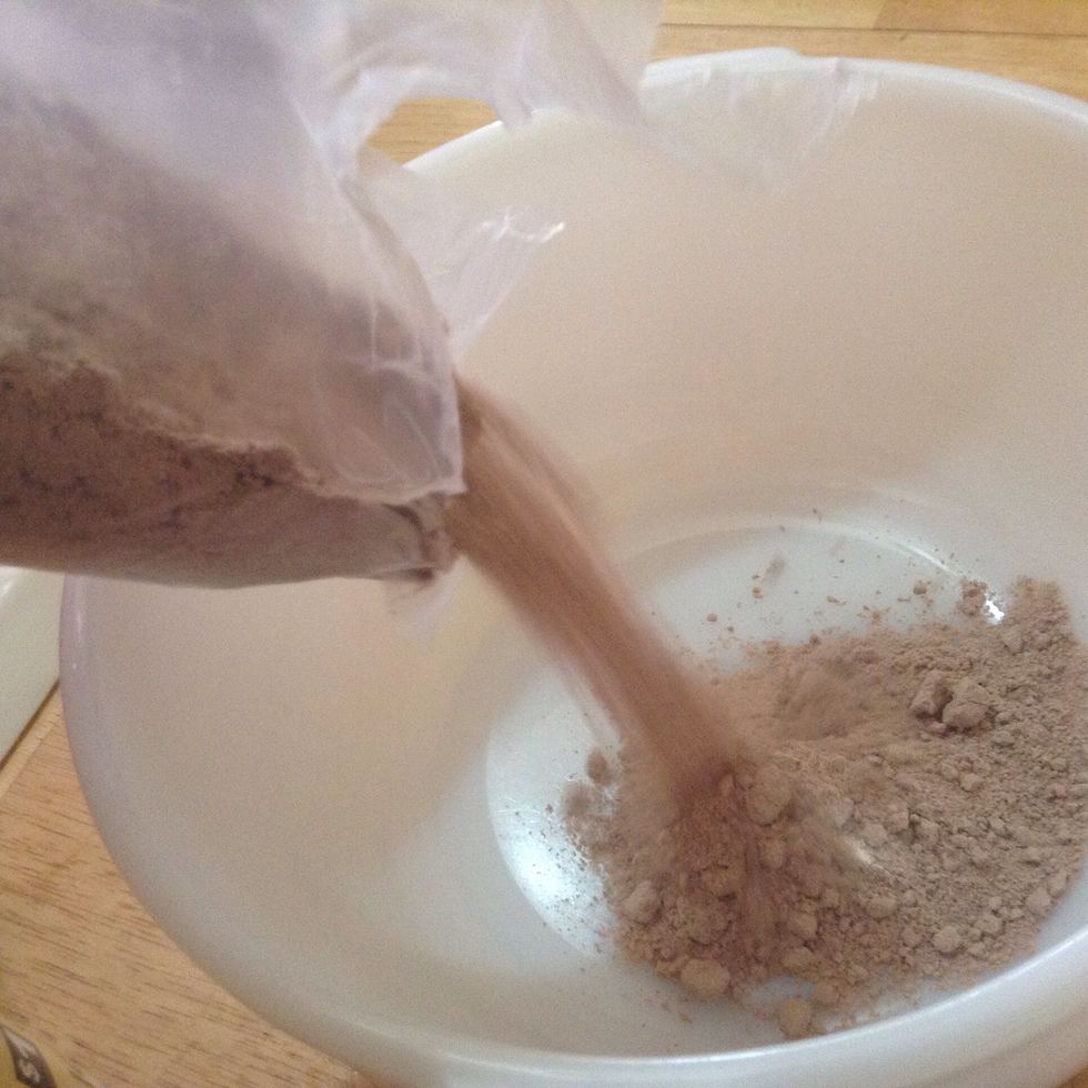 Pour brownie mix into a medium bowl