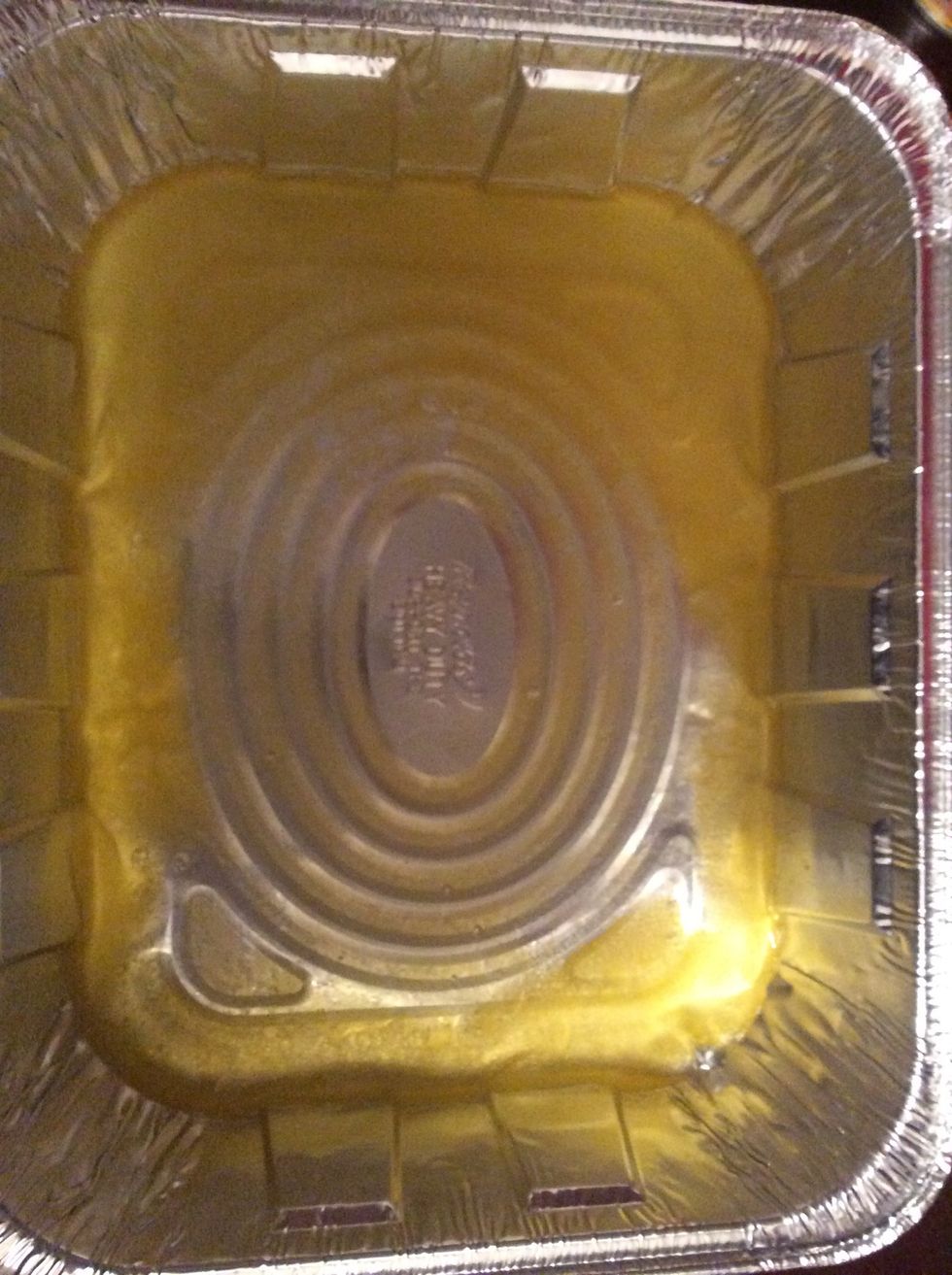 Pour butter into the bottom of the pan