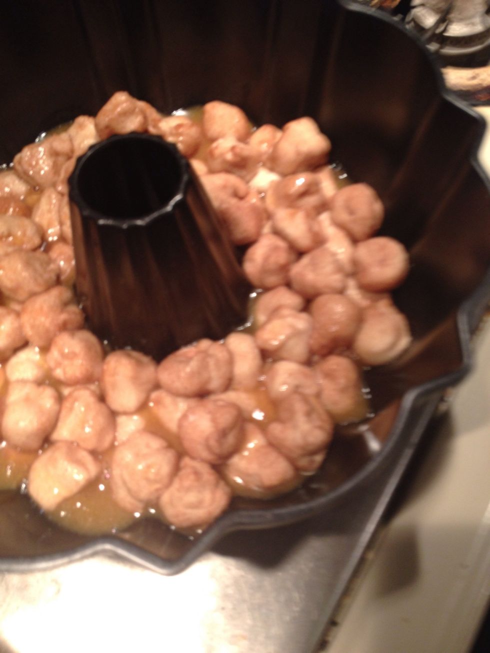 Pour butter on and put in the oven at 375