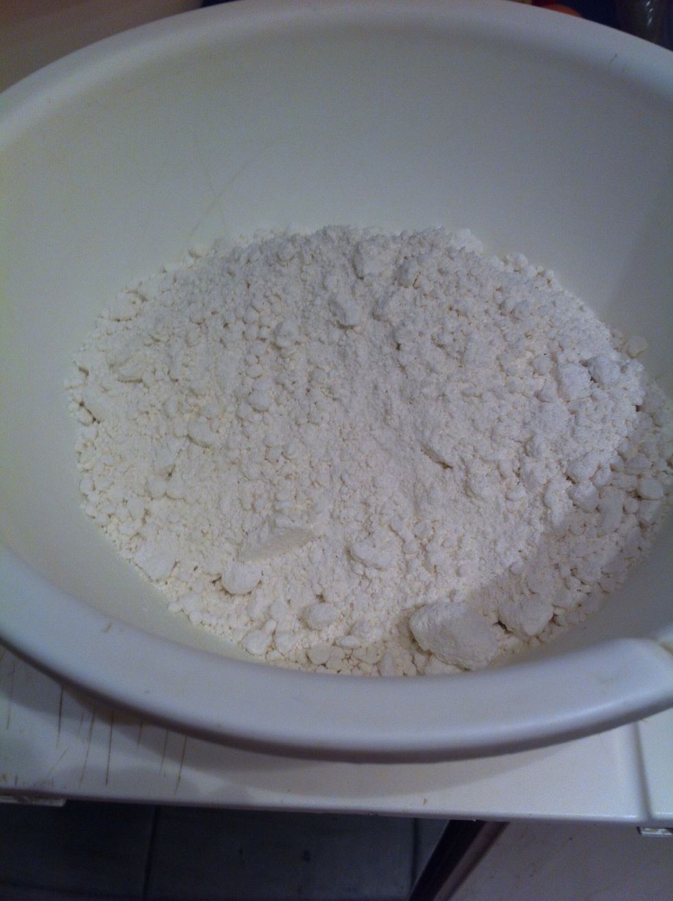 Pour cake mix in large mixing bowl