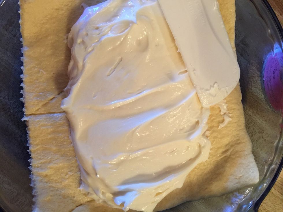 Pour cheese mixture in pan.