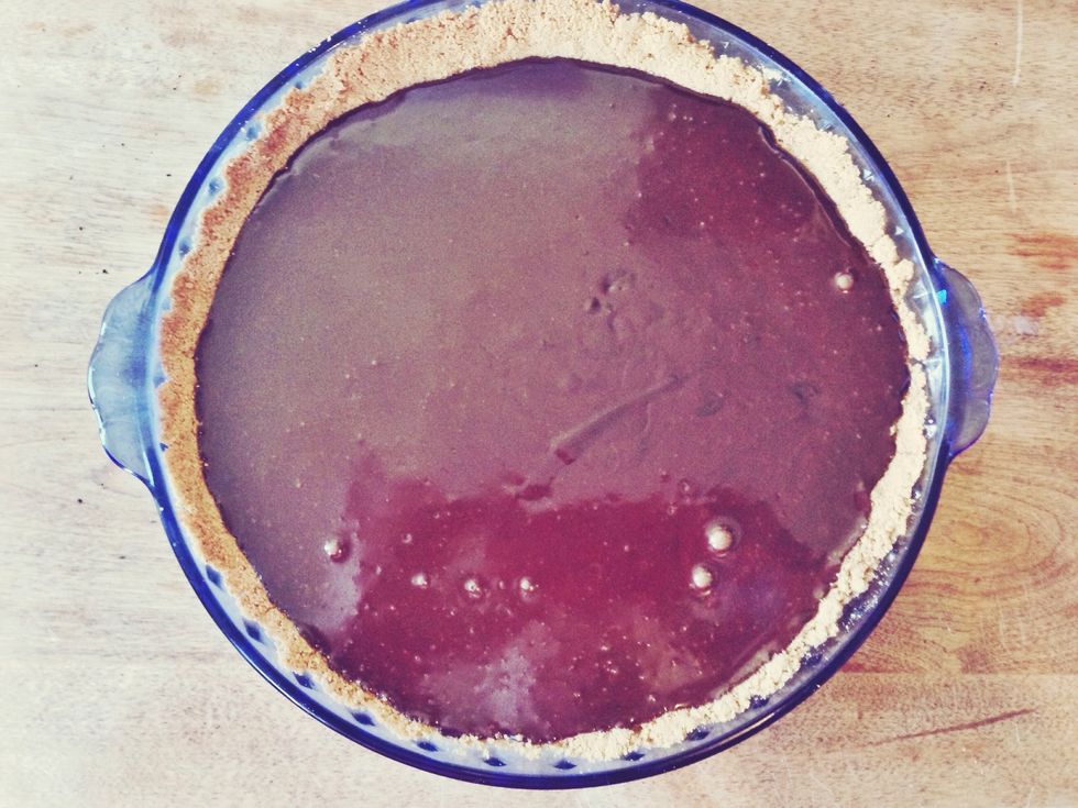 Pour chocolate filling into baked pie crust. Bake for 15-20 minutes, or until chocolate filling is set and does not jiggle when lightly shaken. Remove from oven.