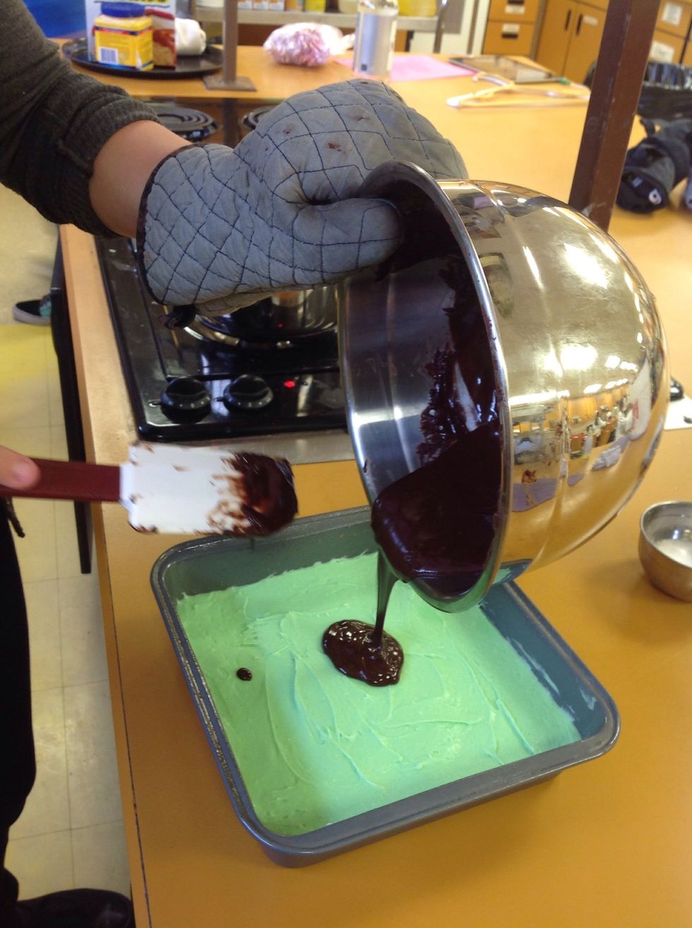 Pour chocolate mix over the top of the bars.