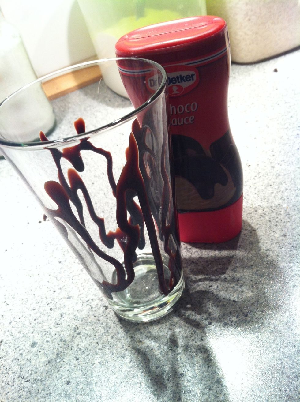 Pour chocolate sauce down the sides of your glass