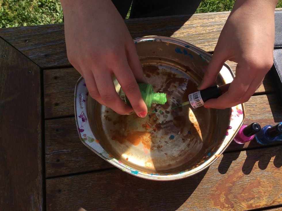 Pour different colours of nail polish into the water.....