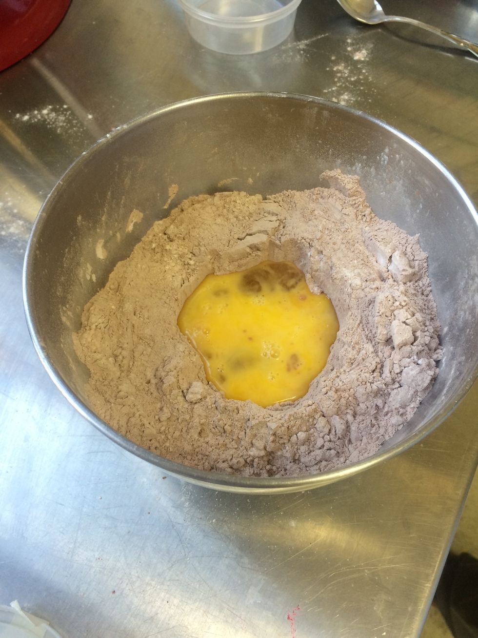 pour egg into the well