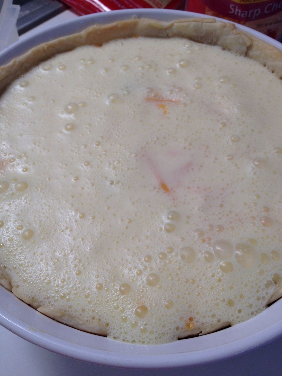 Pour egg mixture into dish.