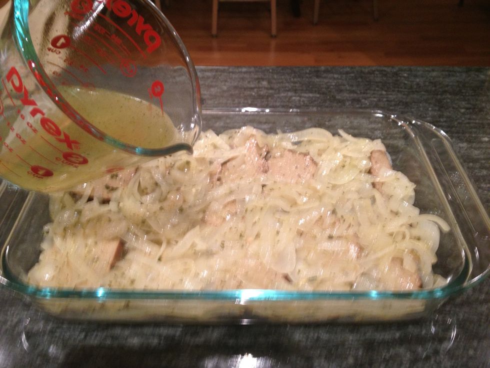 Pour enough water or vegetable stock to cover the onions.