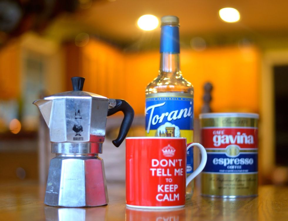 Pour espresso into mug, and enjoy a hot latte! How easy!