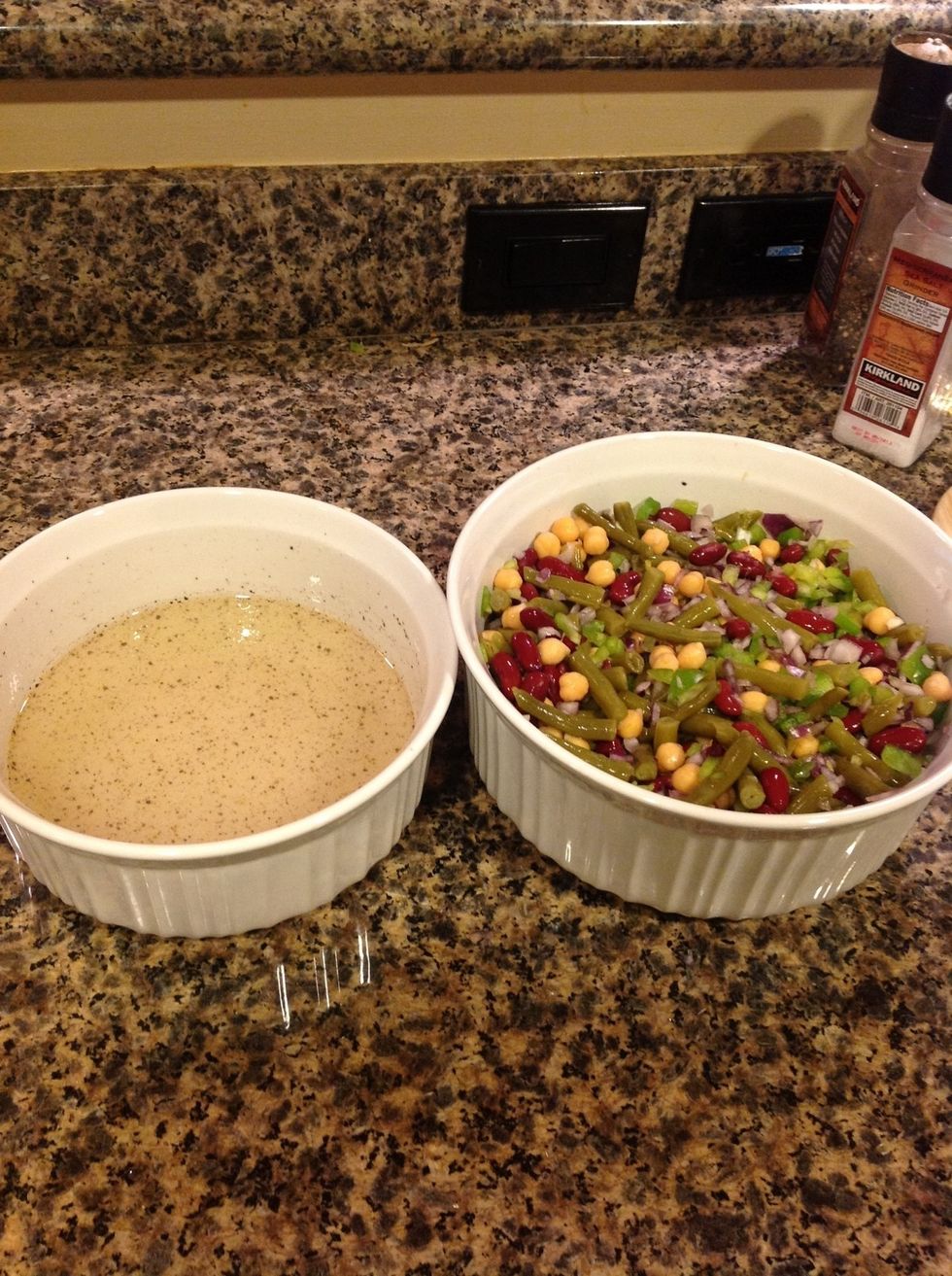 Pour half of the marinade over the bean salad.