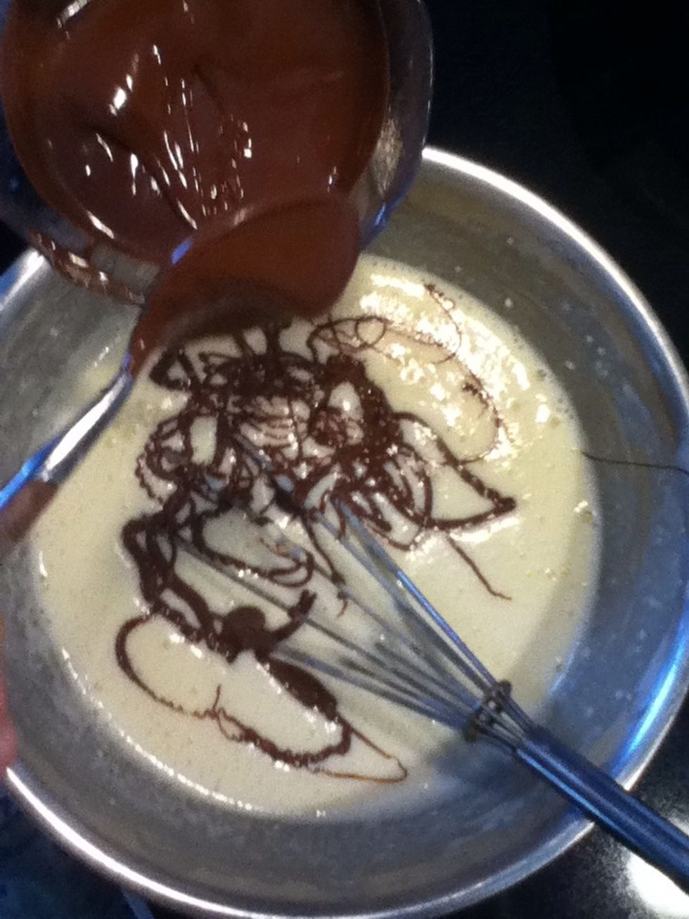 Pour half of the Nutella in the crepes preparation.