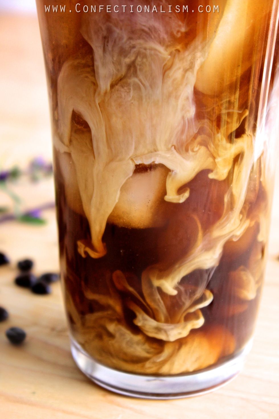 Pour iced coffee into an ice filled cup (if you haven\u2019t added the cream, or dairy, yet do so now for marbling).