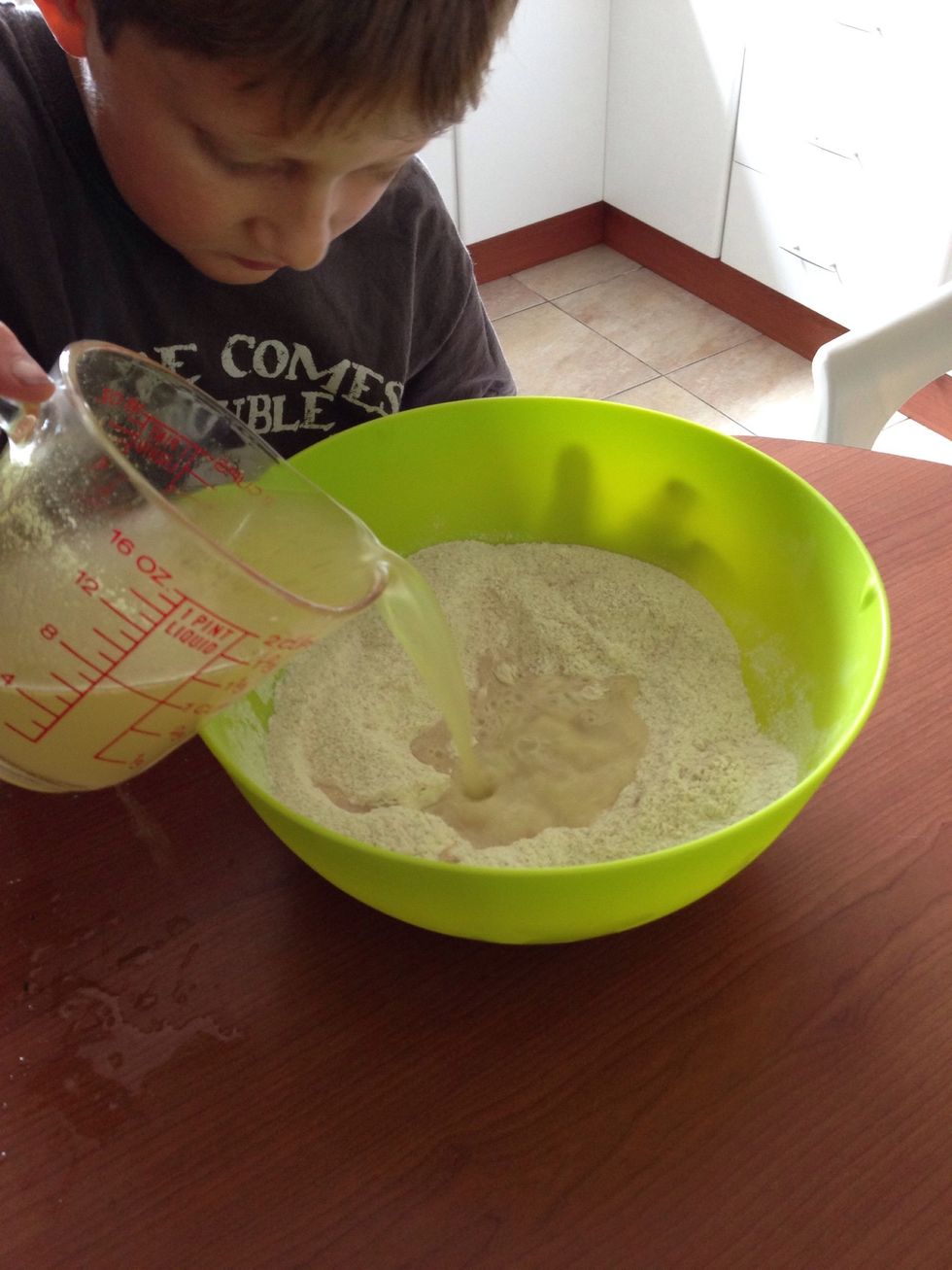 Pour in 1 2/3 cup warm water