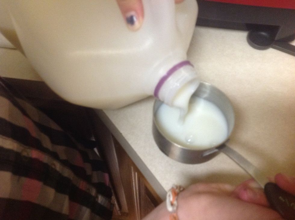 Pour in 1 cup of any kind of milk. I prefer regular milk. Put in the blender.