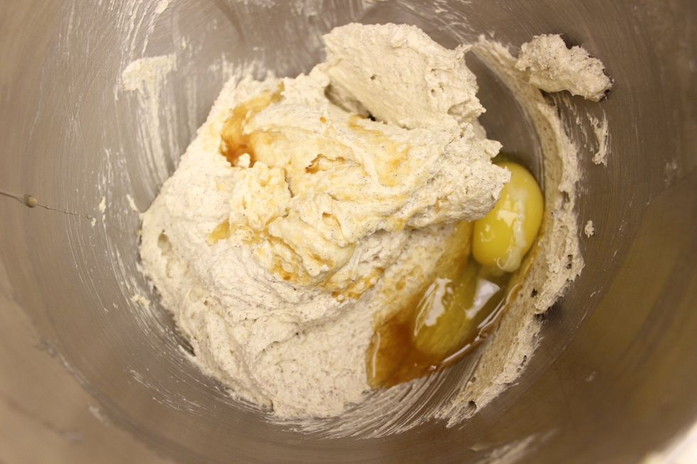 Pour in 1 egg and mix on low until well incorporated (takes a couple seconds).