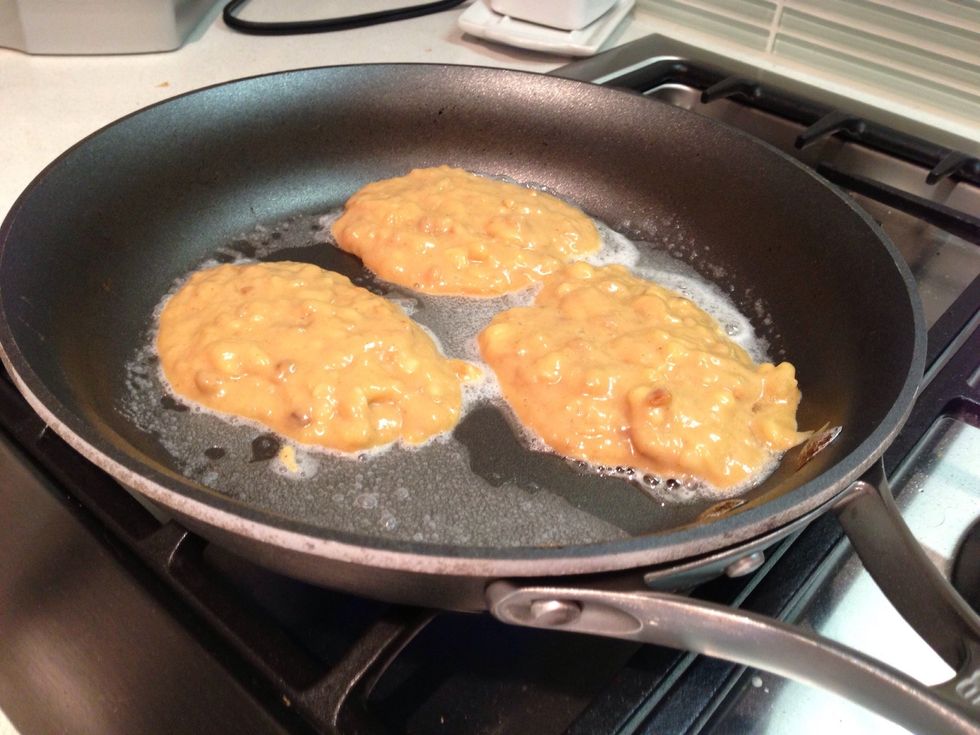 Pour in batter when butter sizzles