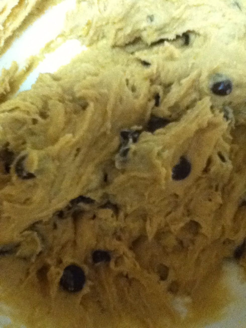 Pour in chocolate chips and combine. Taste testing is welcome at this point:D