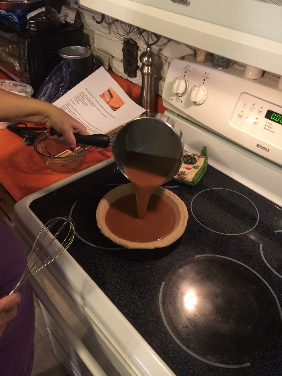 Pour in pie shell / this is a deep dish pie shell