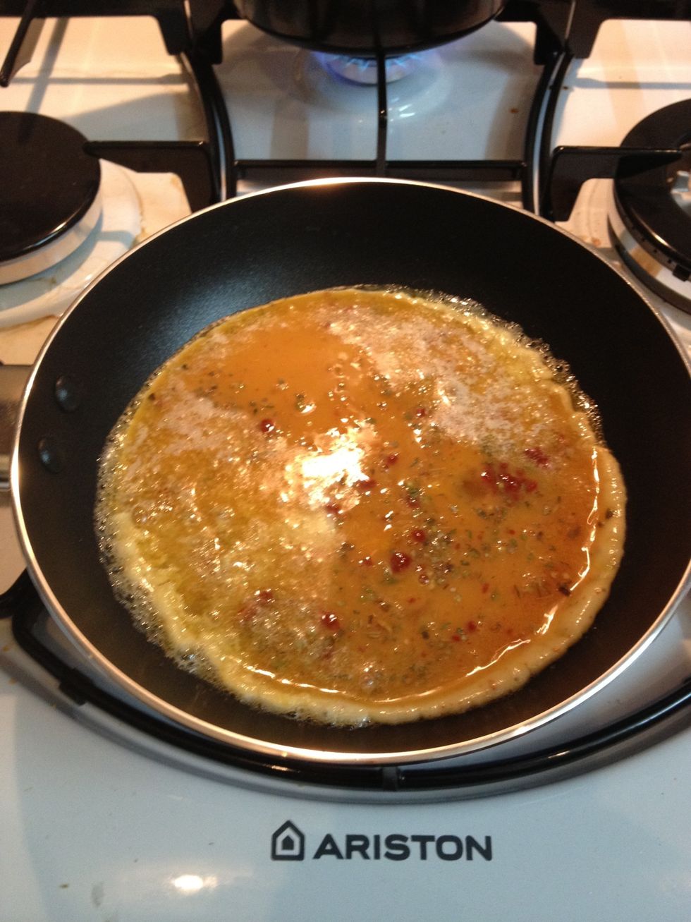 Pour in the egg mix.