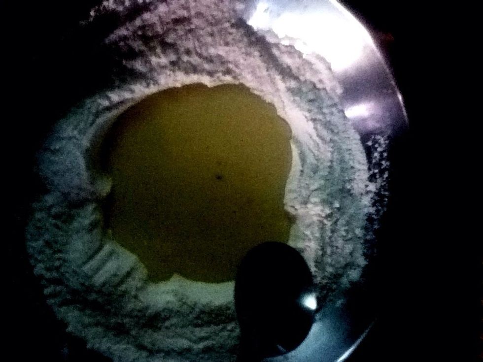Pour in the egg mixture. Mix well.