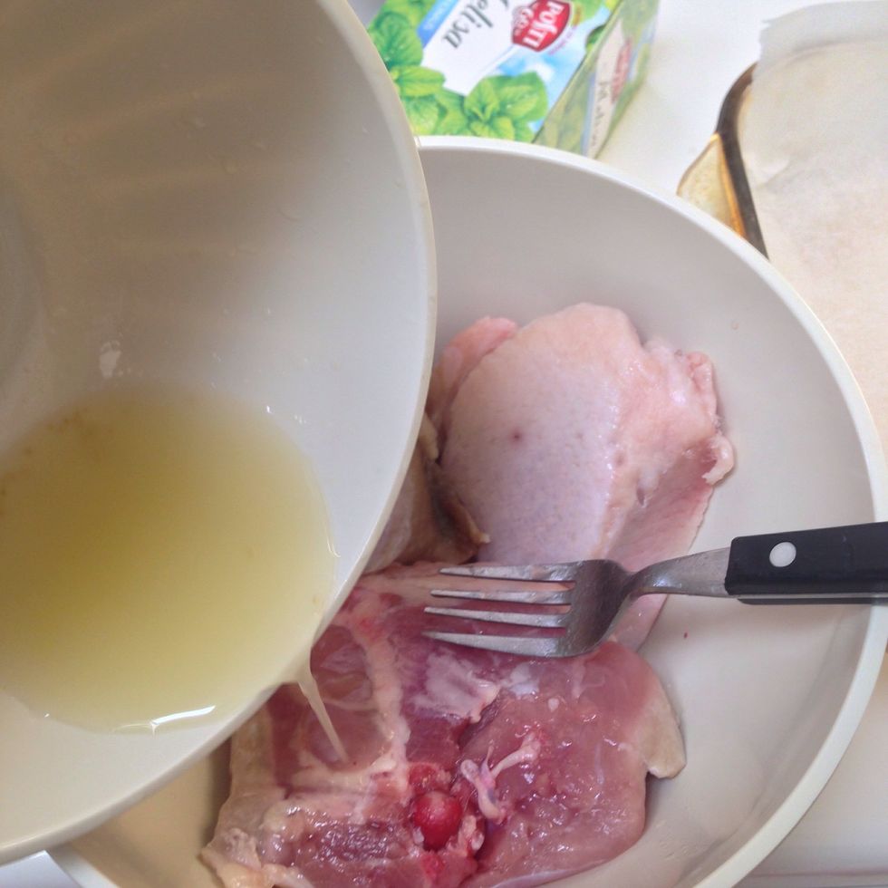 Pour in the lemon juice.