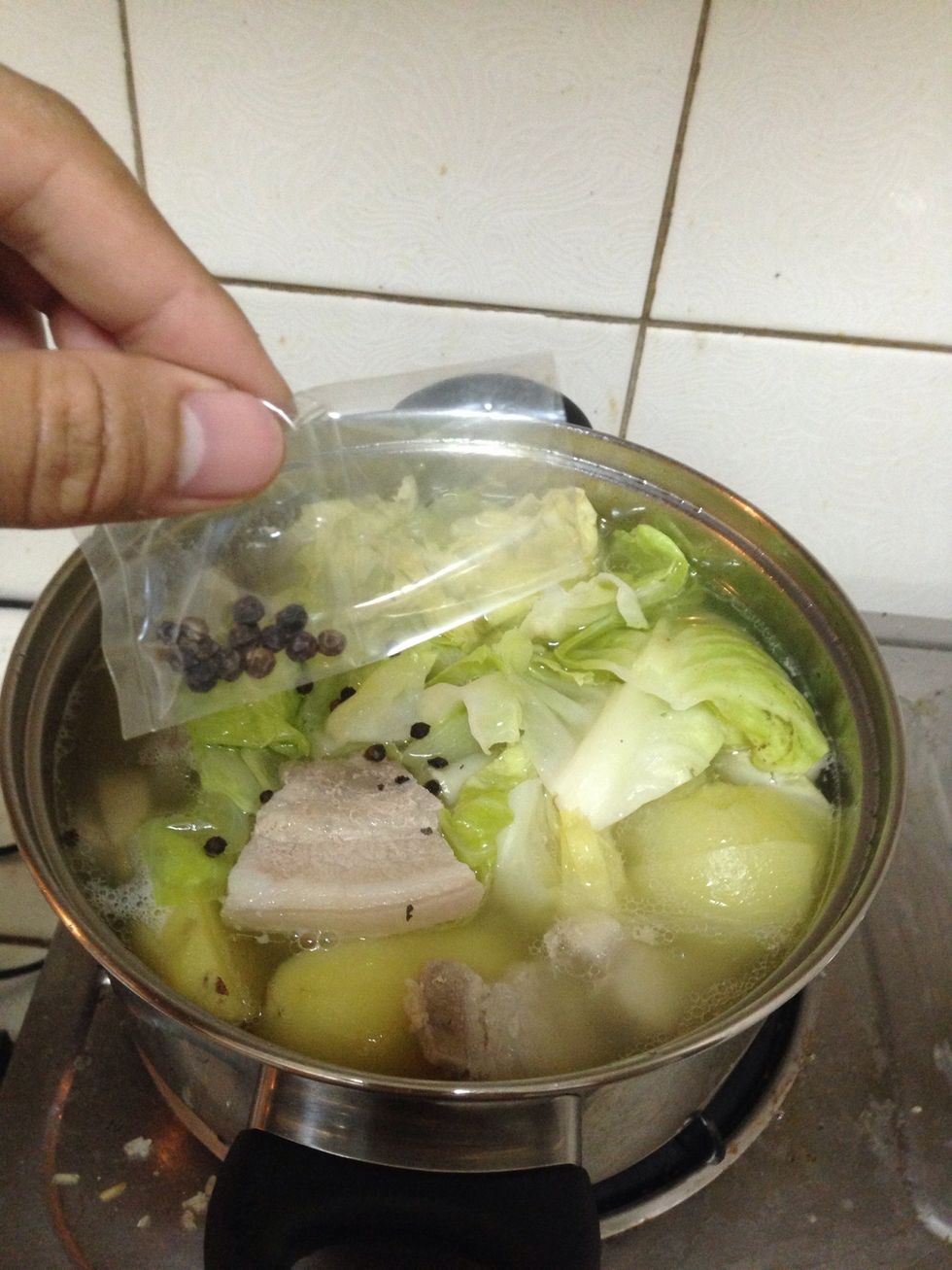 Pour in the whole pepper corn.