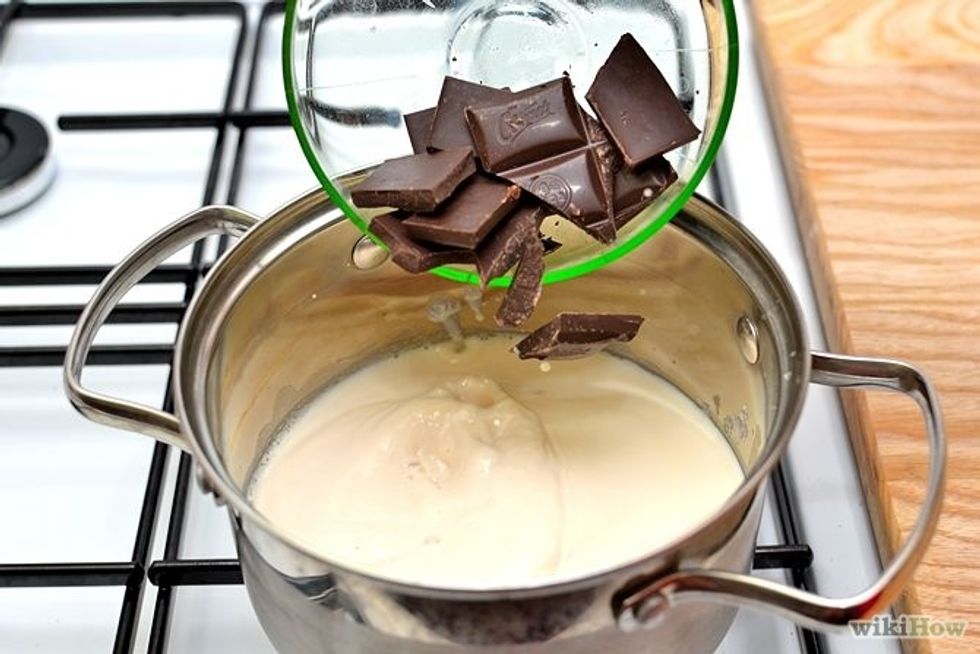 Pour in your chocolate pieces and whisk in to milk until smoothly blended.