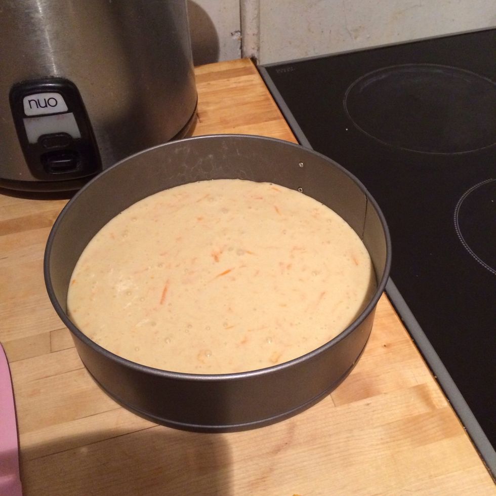 Pour in your mixture like so...should be think and creamy and not too stodgy