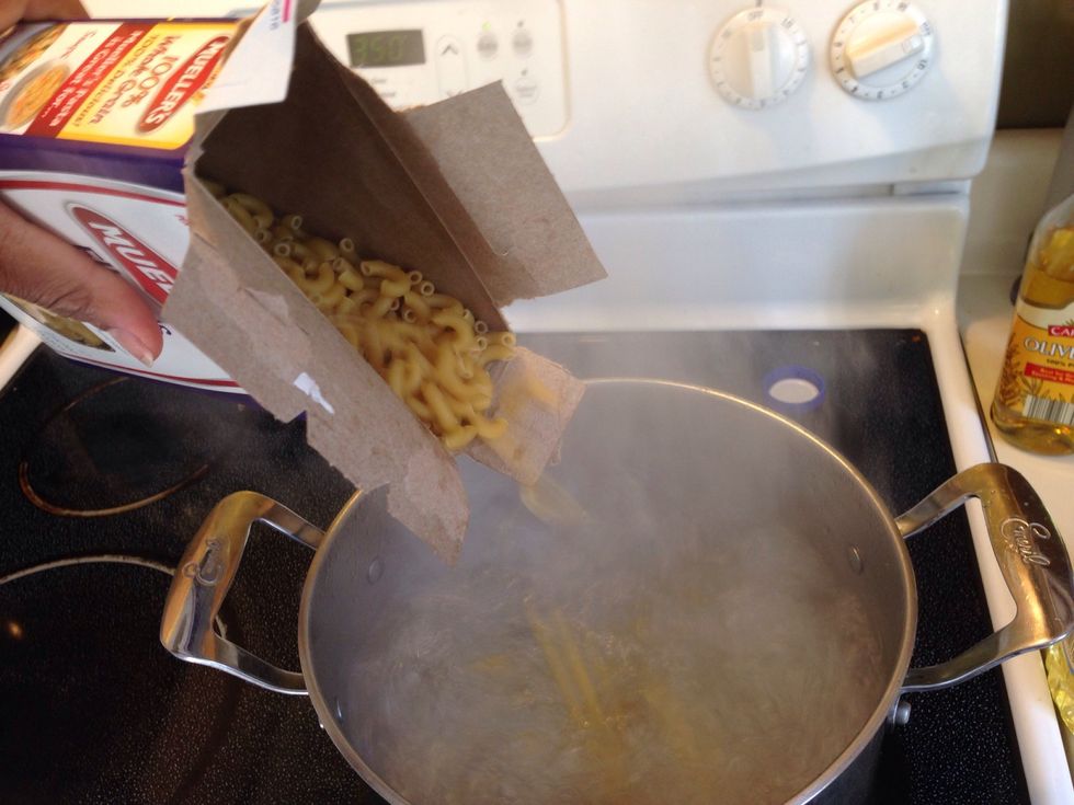 Pour in your noodles! Do not overcook your noodles! Read box for time to cook! I usually test my noodles after 10 minutes! You don't want gummy noodles! Remember the noodles still have to bake