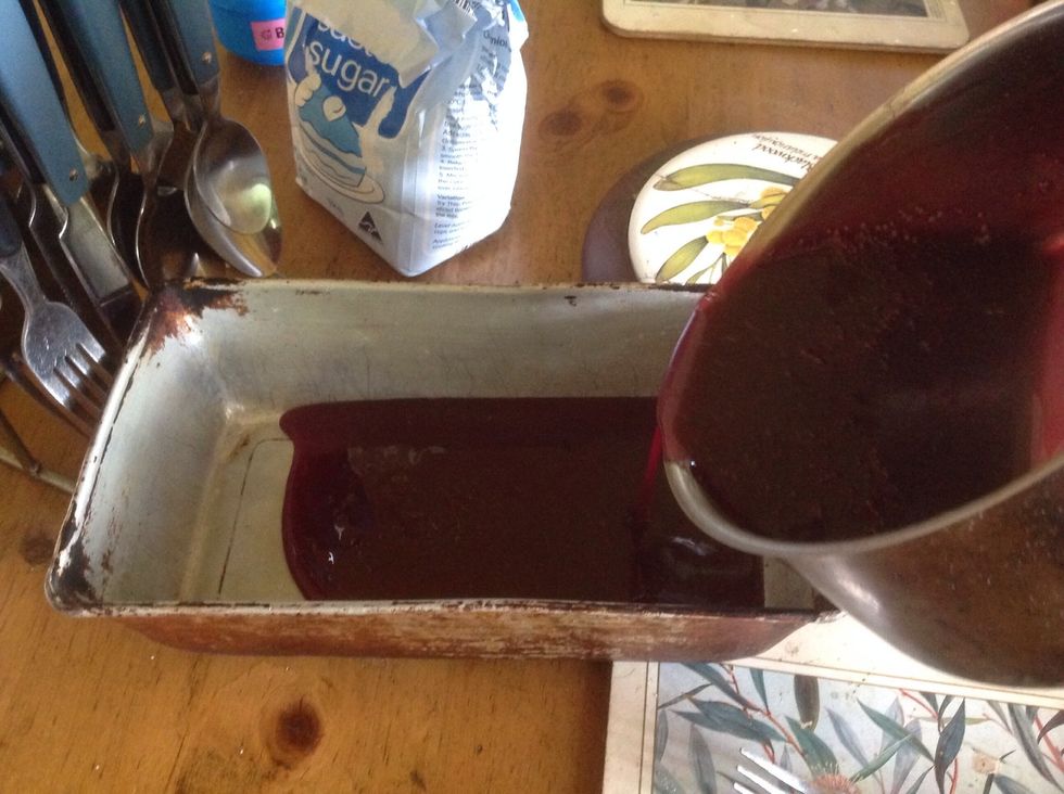 Pour into 9 by 5inch loaf pan and put in fridge for about one and a half hours or until set