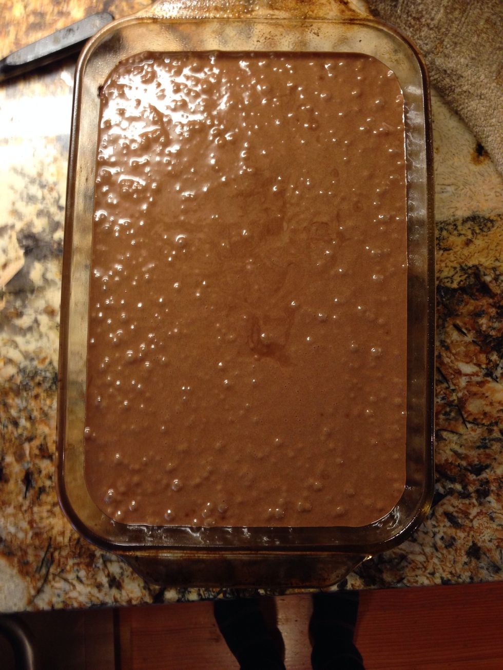 Pour into a greased 9x13 pan and bake at 350 degrees F for about 35-40 min.