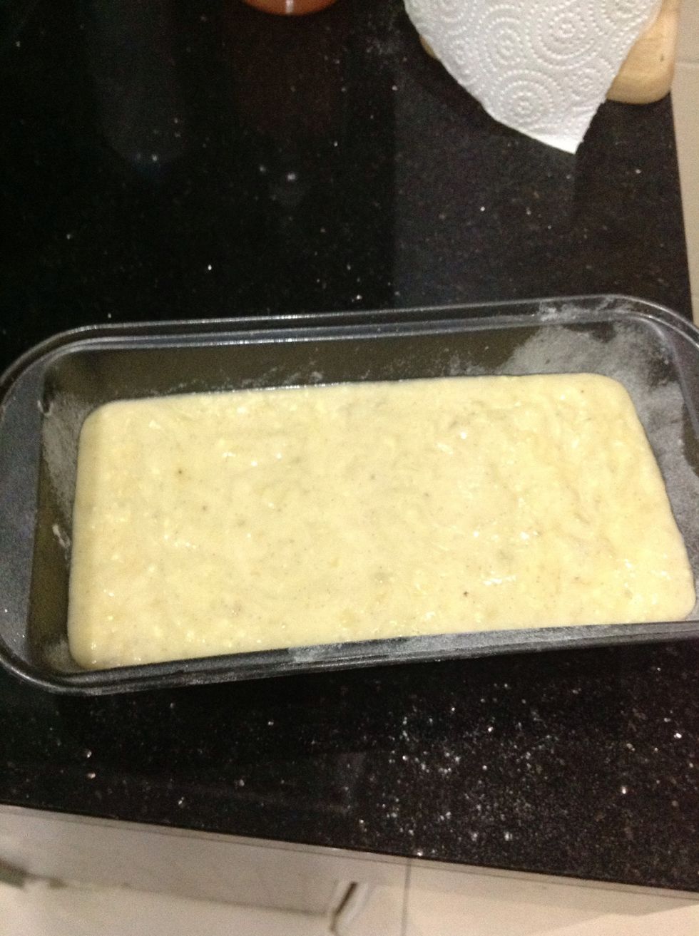 Pour into a greased 9x5 inch loaf pan and bake for 50-60 minutes.
