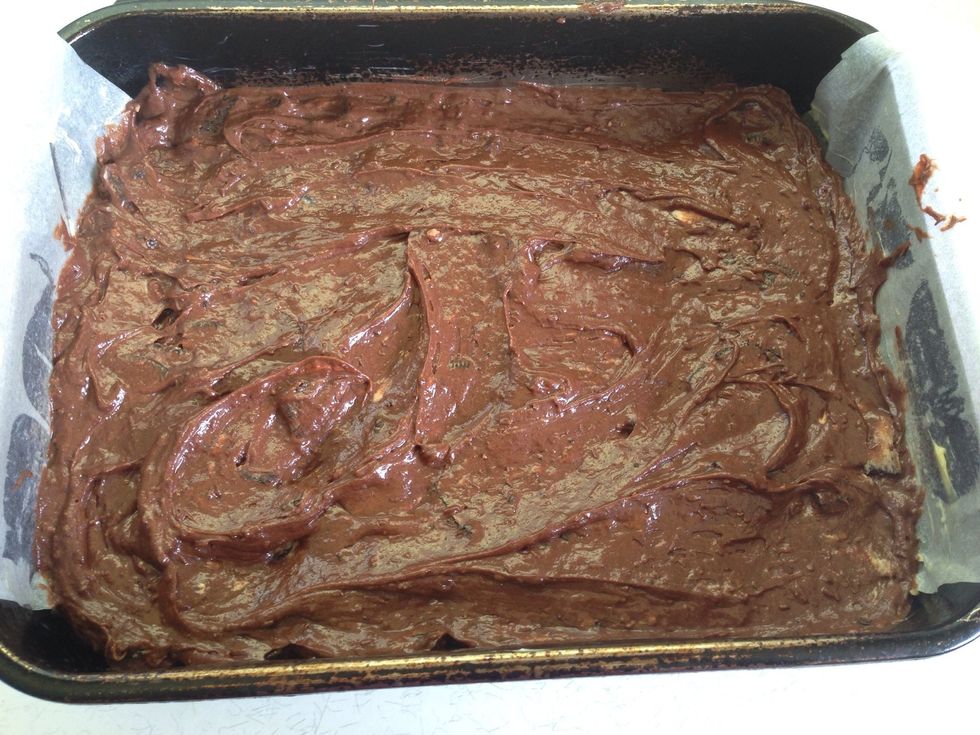 Pour into a greased and lined tray and smooth the surface to make an even layer. Bake for about 30 minutes. They are cooked when they have risen and formed a crust on top. The middle should be soft.
