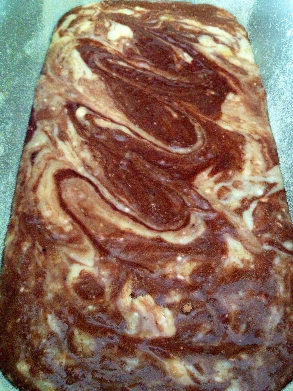 Pour into a greased pan. With a spoon or knife make swirls if you want to make it prettier