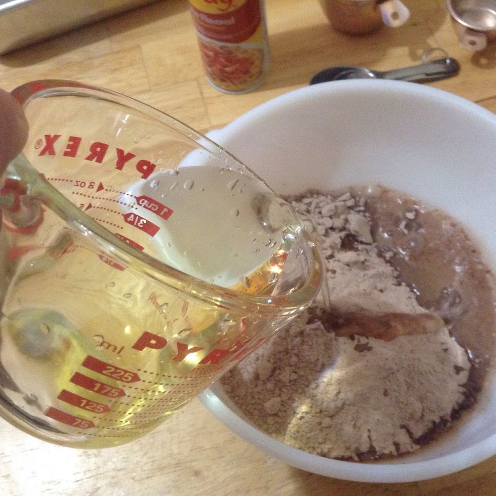 Pour into bowl with brownie mix and water